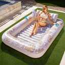 SLOOSH Inflatable Tanning Pool Lounger Float, 85" x 57" Extra Large Pool Floats Adult with Pillow, 4 in 1 Suntan Tub Raft Floatie,Sunbathing Bed Lounge for Water Blow Up Ball Pit, XL-Golden White