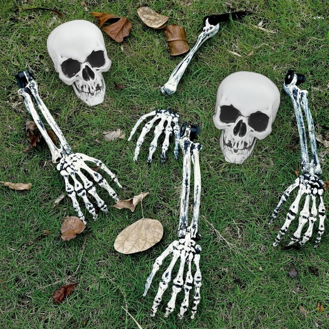 Zhanmai 6 Pcs Halloween Decorations Outdoor Skeleton Arms and Heads Graveyard Lawn Yard Skeleton Decoration Halloween Plastic Realistic Looking Garden Stake for Outdoor Supplies