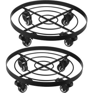 2 Packs Extra-large Metal Plant Caddy 15 Inches Plant Dolly with Wheels Heavy-Duty Rolling Plant Stand with Casters for Indoor Outdoor Wheeled Plant Pot Mover Rollers, Black