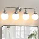 Bathroom Vanity Light Fixtures: 4 Lights Mid Century Modern Bathroom Lighting Fixtures Over Mirrors - Brushed Nickel Wall Sconce with Milky Glass Ball Shades for Bath Bedroom