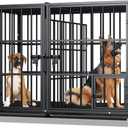 48/42/54 inch Dog Crate Cage Kennel with Divider for 2 Dogs, Indestructible Dog Crate, Sturdy Design,Double Door and Removable Tray Medium/Large Dog Cage
