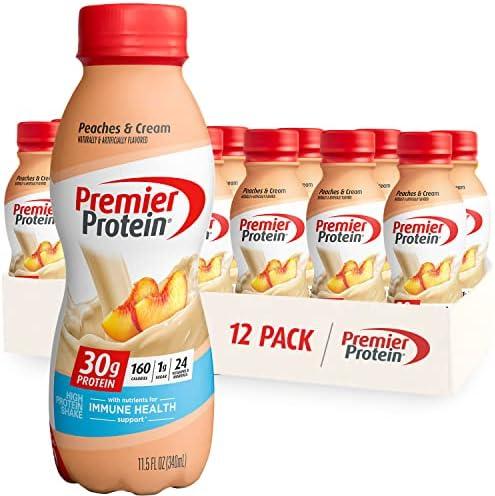 Premier Protein Shake 30g 1g Sugar 24 Vitamins Minerals Nutrients to Support Immune Health, Peaches & Cream, 11.5 Fl Oz (Pack of 12), Total 138 Fl Oz, BBD 05/02/2026