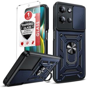 LeYi for Moto-G-2025 Case: Motorola Moto G 2025 Case with Tempered Glass Screen Protector, Military-Grade Protection with Kickstand for Moto G 2025 Phone Case, Blue