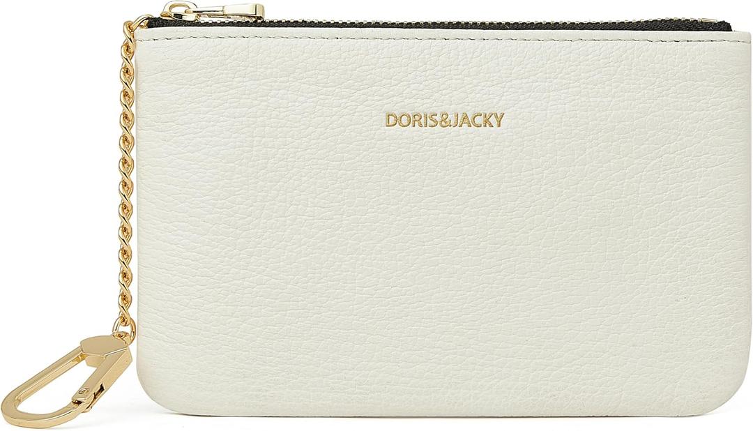 DORIS&JACKY Small Leather Coin Purse Mini Keychain Pouch Card Holder For Men Women (6-White)