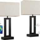 Nightstand Table Lamps for Bedrooms Set of 2 - Touch Bedside Lamp with USB C+A, 3 Way Dimmable Living Room Lamps for End Tables Set of 2, Modern Night Stand Lamps for Bed Side Guest Room(Cream) (Medium(19.6in), D. Cream&Black)