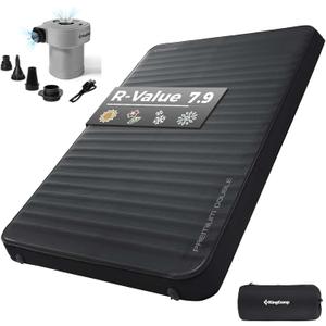 KingCamp Self Inflating Sleeping Pad, R 7.9 Air & Foam Camping Mattress 2 Person, 3" Thick Full Size Double Sleeping Pad with Air Pump for Camp Tent Outdoor Car, PVC Free (Black)