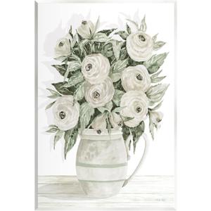 Stupell Industries White Ranunculus Blossoms Flower Vase Wood Wall Art, Design by Cindy Jacobs (13L" x 0.5W")