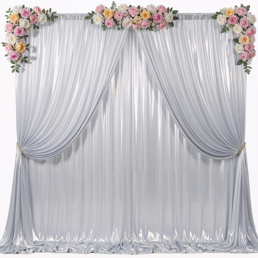 20x12ft Silver Sequin Backdrop Curtain for Parties Glitter Photo Backdrop Wrinkle Free Polyester Drapes Shimmer Back Drop for Wedding Birthday Baby Shower Photography Shiny Background 4 Panels 5x12ft