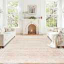 Pink Area Rug for Living Room Low Pile Soft 8 x 10 Carpet with Non Slip Washable Neutral Boho Floral Rugs for Hardwood Floor Protector Extra Large Area Rugs 8x10 for Big Nursery Bedroom Livingroom