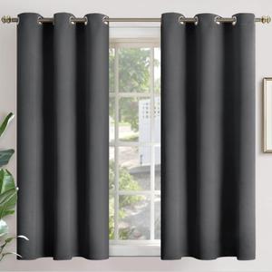 YoungsTex Blackout Curtains 48 Inches Length for Short Window - Dark Grey Thermal Insulated Drapes with Grommet Room Darkening Privacy for Bathroom Bedroom, 2 Panels, 42 x 48 Inch