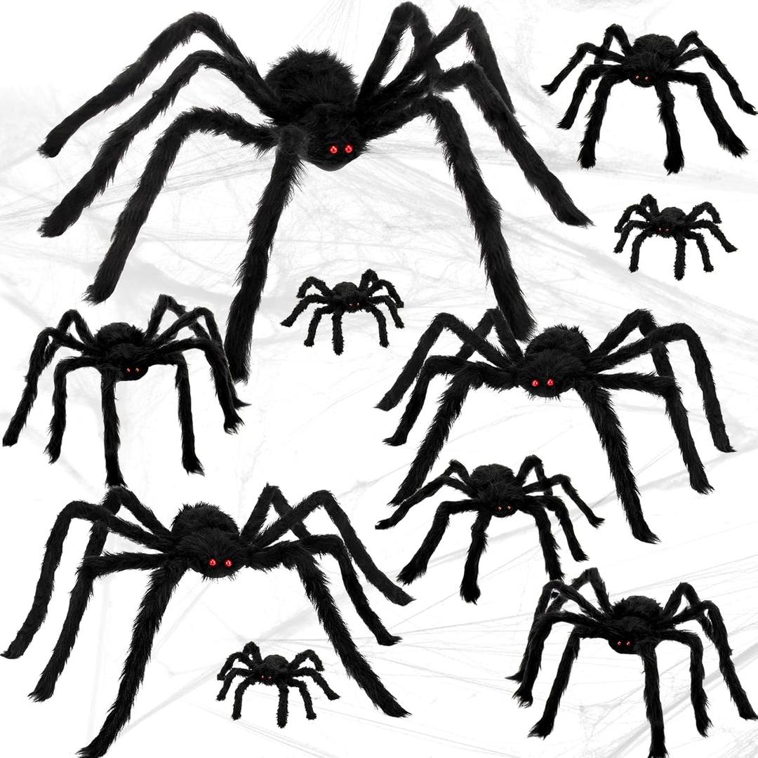 Colovis Halloween Spider Decorations, 10 PCS Assorted Sizes Spiders Outdoor Halloween Decorations Realistic Large Hairy Scary Spider Props for Indoor, Home, Yard, Party Decor