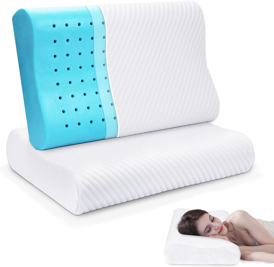Contour Memory Foam Pillows 2 Pack King Size Orthopedic Bed Pillow for Sleeping Side Back Stomach Sleeper Cervical Pillow for Neck Pain Relief