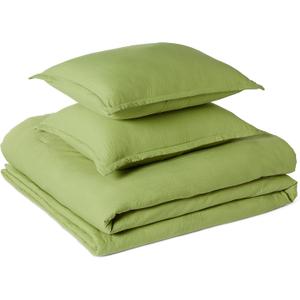 Amazon Basics Soft Brushed Microfiber Comforter Set, Extra Soft with Natural Texture, 3-Piece, Queen/Full, Green, Machine Washable