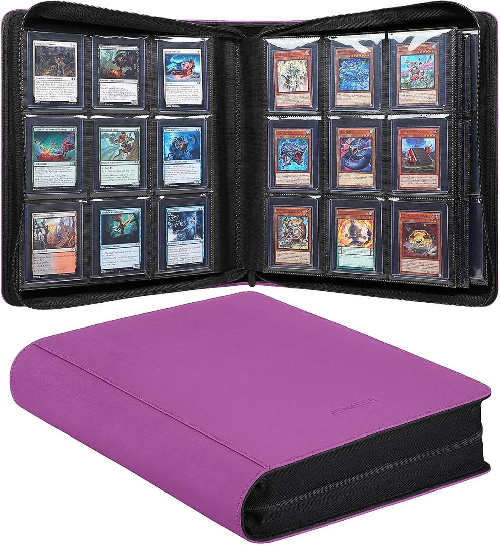 9-Pocket Trading Card Toploader Binder, Holds 360 3"x 4" 35PT Toploaders, Card Collection Albums with Sleeves for Sports Cards and Trading Card in 3 x 4" Rigid Card Holder - Purple
