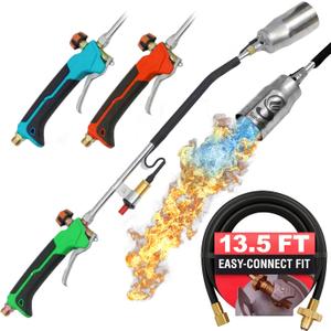 Sunlight® Propane Torch Weed Burner with 13 ft Hose, Adjustable 2,200,000 BTU Self Igniting Flamethrower, Heavy Duty Turbo Blow Torch For Garden, Wood, Melting Ice, Snow, Stumps, Grilling | Green
