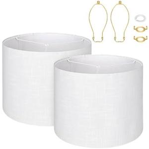 Large White Lamp Shades Set of 2, 15" Top X 15" Bottom X 12" Height, Lampshades, for Home Bedroom Living Room Decor Lamp Shade Holder Included Easy Assembly Required Spider Fitter