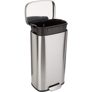 Amazon Basics MEDIUM Trash Can, 7.9 Gallon (30L), Smudge Resistant Rectangular Bin with Soft-Close Lid, Step Foot Pedal, Removable Inner Bucket, Brushed Stainless Steel, Satin Nickel Finish