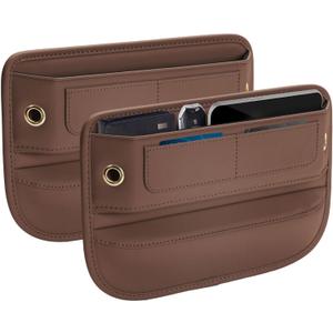 Premium Leather Seat Gap Filler Organizer, Universal Fit Car Accessories for Women/Men Interior, Center Console Organizer With Card Slots for SUV Truck (Brown, 2 Pack)