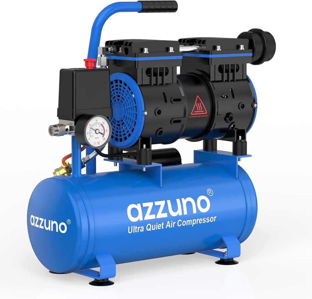 AZZUNO 2 Gallon Air Compressor, 1.6CFM@90PSI Oil Free Air Compressor Tank & Max.116PSI Pressure, 60 dB Ultra Quiet Compressor for Auto Repair, Tire Inflation, Spray Painting, Woodwork Nailing