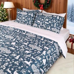 Gogreen 100% Cotton Duvet Cover Set - 3 Piece Soft Breathable Bedding Set, All Season Comforter Cover with Zipper Closure & Corner Buttons, Includes 2 Pillowcases (Christmas Classical, Queen Size)