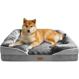 Orthopedic Dog Bed with Sides - Dog Sofa Beds for Large Dogs, Supportive Foam Pet Couch Bed with Washable Removable Cover, Waterproof Lining and Non-Slip Bottom, Grey - L (35.0"L x 25.0"W x 6.5"Th)