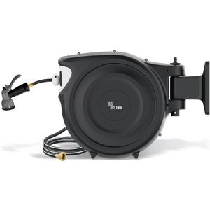 Retractable Garden Hose Reel 1/2"x130 ft, Automatic Hose Reel with 7 Pattern Nozzle,Any Length Lock Wall Mounted &180 Deg Swivel (Gray)