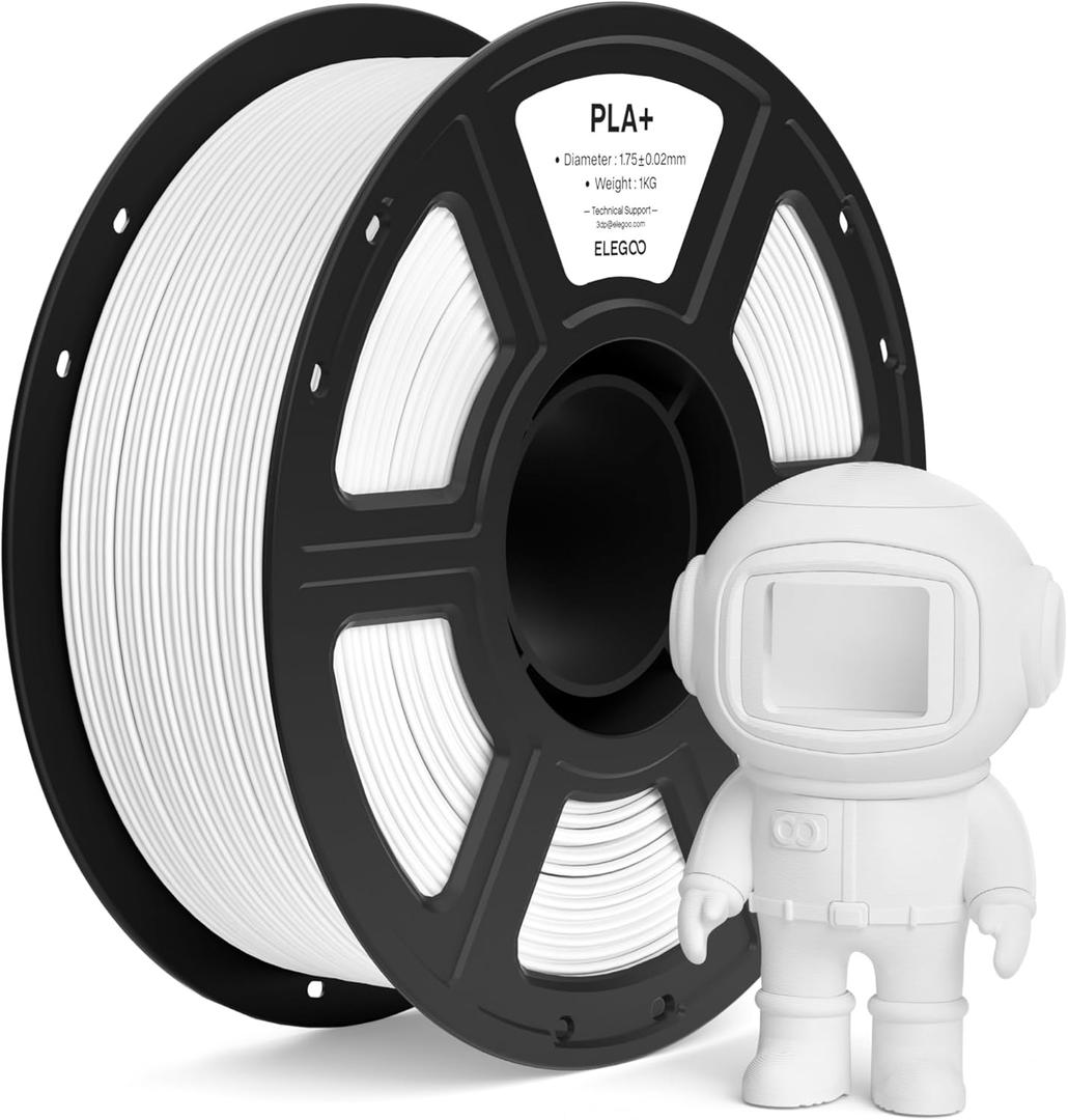 ELEGOO PLA+ Filament 1.75mm White 1KG, High Toughness PLA Plus 3D Printer Filament Dimensional Accuracy +/- 0.02mm, 1kg Spool(2.2lbs) Fits for Most FDM 3D Printers