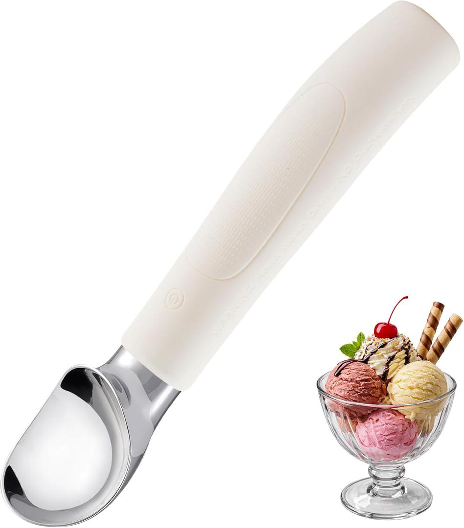 Heated Ice Cream Scoop Rechargeable, 2600mAh Electric Scooper Ergonomic Anti Slip Silicone Handle Aluminum Alloy IP67 Waterproof LED Indicator 2 Oz Capacity USB Hand Wash Only (White)