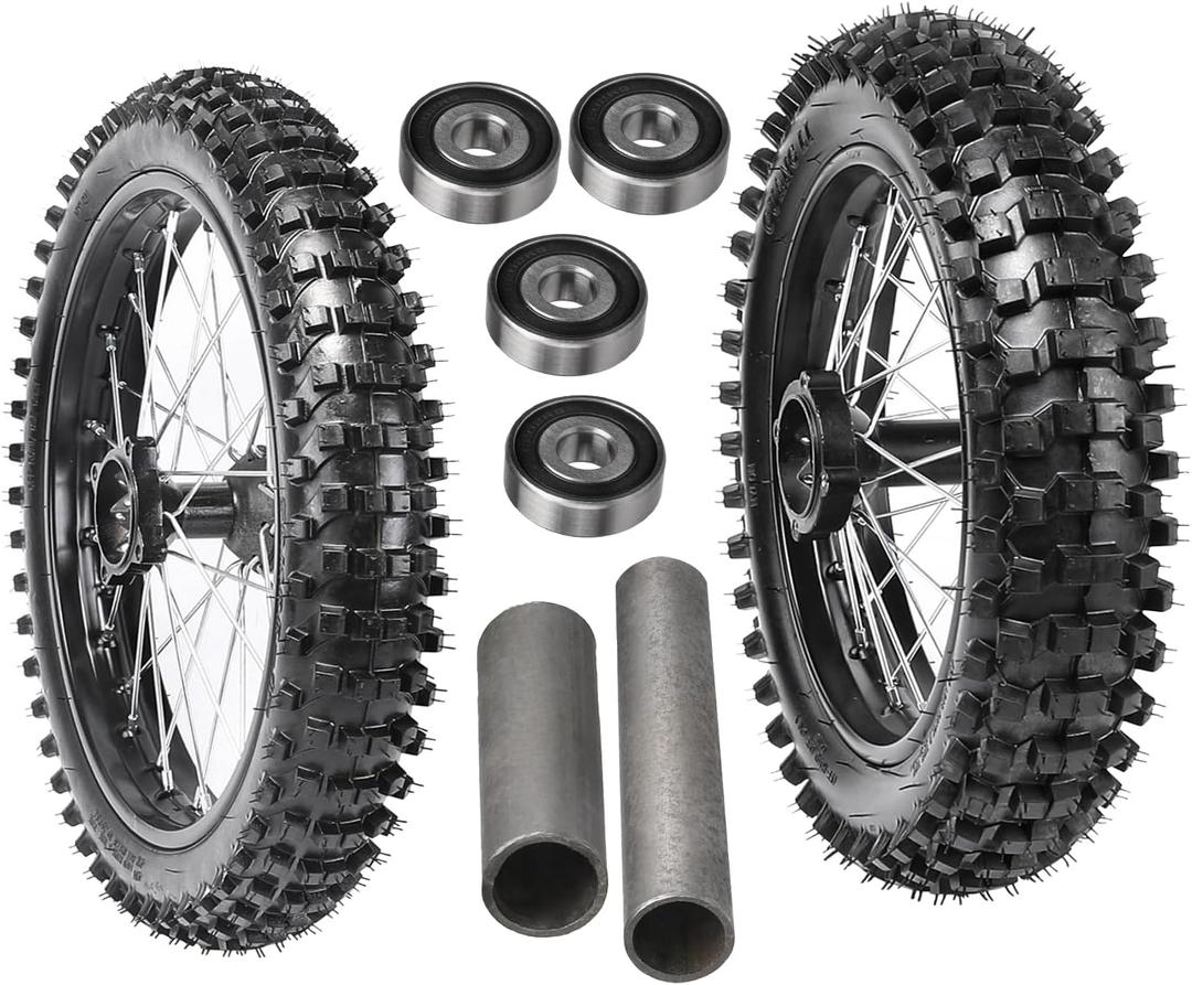 17” Front 14” Rear Dirt Bike Wheel Set 70/100-17 & 90/100-14 Tire Rim Assembly with Tubes Bearings Spacers 12mm Conversion for 110cc 125cc 140cc 150cc 160cc Pit Bikes SSR Taotao Offroad Motorcycle