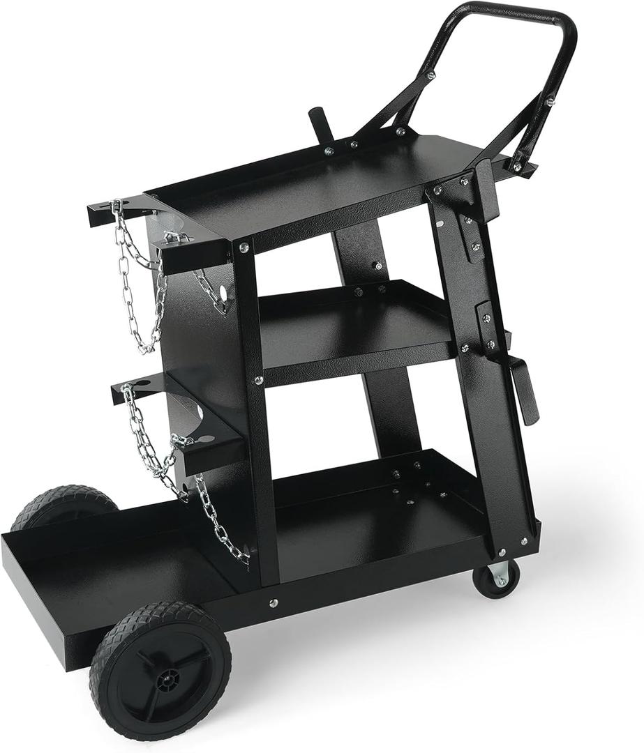 VEVOR Welding Cart, 3-Tier Welder Cart Heavy Duty with 400 Lbs Weight Capacity, 360 Swivel Wheels, Tank Storage Safety Chains, Rolling MIG Welder Cart for TIG, ARC, MMA, Plasma Cutter Welding Machine