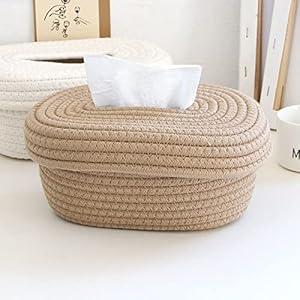 Atyhao Cotton Rope Tissue Box, Cover Handmade Cotton Rope Napkin Tissue Holder Handmade Decorative Tissue Holder Cover Organizer, Home Decor for Bedroom Living Room Dresser and Office (Grey)