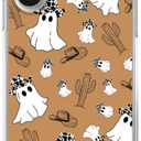 Trippy Hippie Halloween Cowboy Ghost Case for iPhone 17, Cute Halloween Ghost Cactus Phone Cover, Soft Trendy TPU Bumper Case