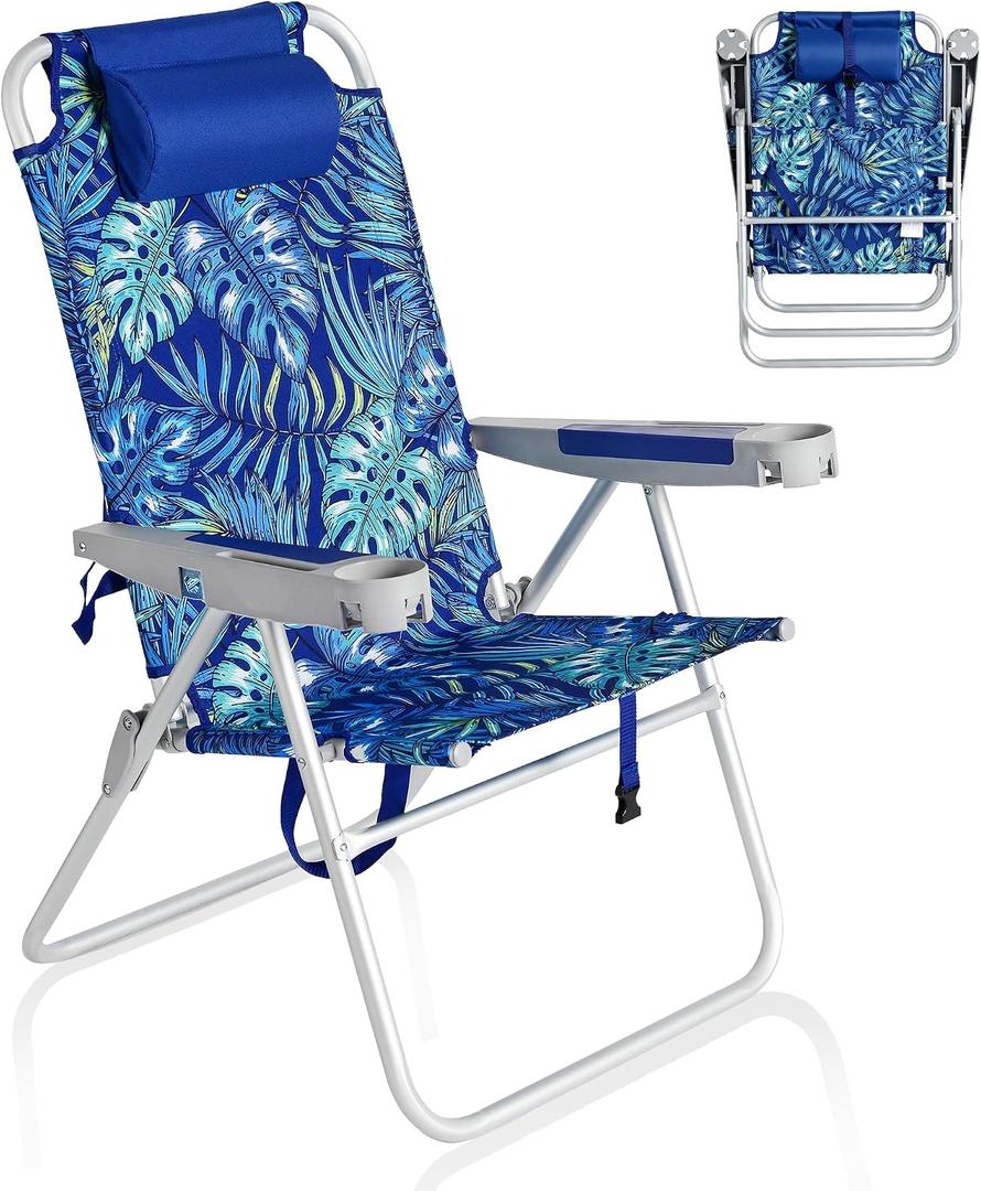 SUNNYFEEL Oversized Tall Folding Beach Chair Lightweight, 17" Portable Sand Chair for Adults Heavy Duty 500 LBS with Cup Holders, Foldable High Camping Lawn Chairs for Camp/Outdoor/Picnic/Sports