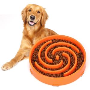 Slow Feeder Large Dog Bowl - Non Slip Maze Puzzle Bowl for Medium Dogs, Prevents Bloat & Choking, Orange