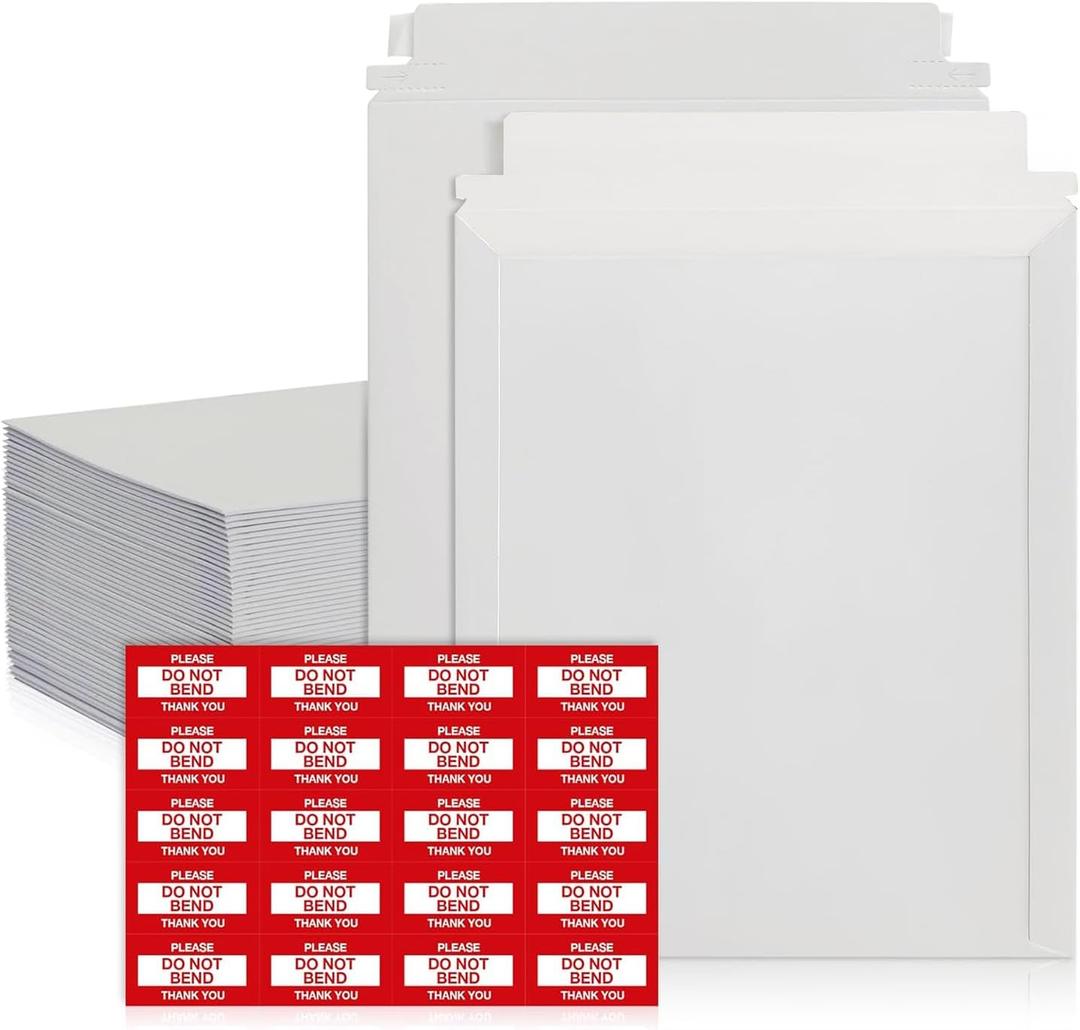 100 Pack Rigid Mailers 9.25x12.25 inches Self Adhesive White Photo Mailers Large Mailing Supplies for Documents, Photos, CDs, Magazines, and Literature
