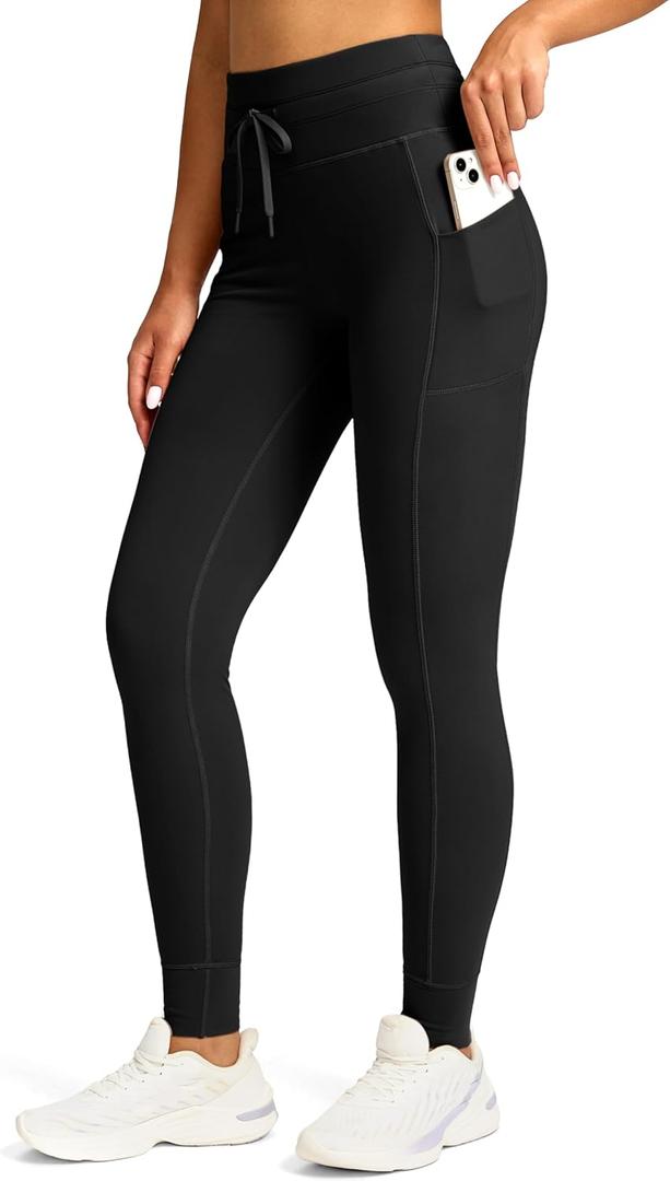 Soothfeel Women's High Waisted Fleece Lined Leggings with Pockets Water Resistant Thick Thermal Warm Winter Ski Hiking Pants (Black)