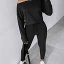 CHICME Women Tracksuit Fall 2 piece Outfits Off The Shoulder Long Sleeve Tops and Pants Set Travel Outfits (Black, L)