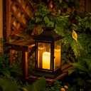 TRIROCKS Metal Candle Lantern 15'' High Decorative Outdoor Lantern Hanging Lantern with Timer LED Candle for Home Decor Living Room Parties Events Tabletop Indoors Outdoors (Black)