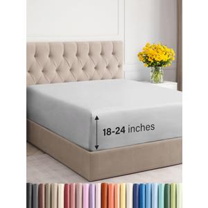 Extra Deep Cal King Fitted Sheet - Hotel Luxury Single Fitted Sheet Only - Easily Fits 18 inch to 24 inch Mattress - Ultra Soft, Wrinkle Free w/Extra Deep Pockets - Breathable & Comfy - French Grey (California King, 03 - French Grey)