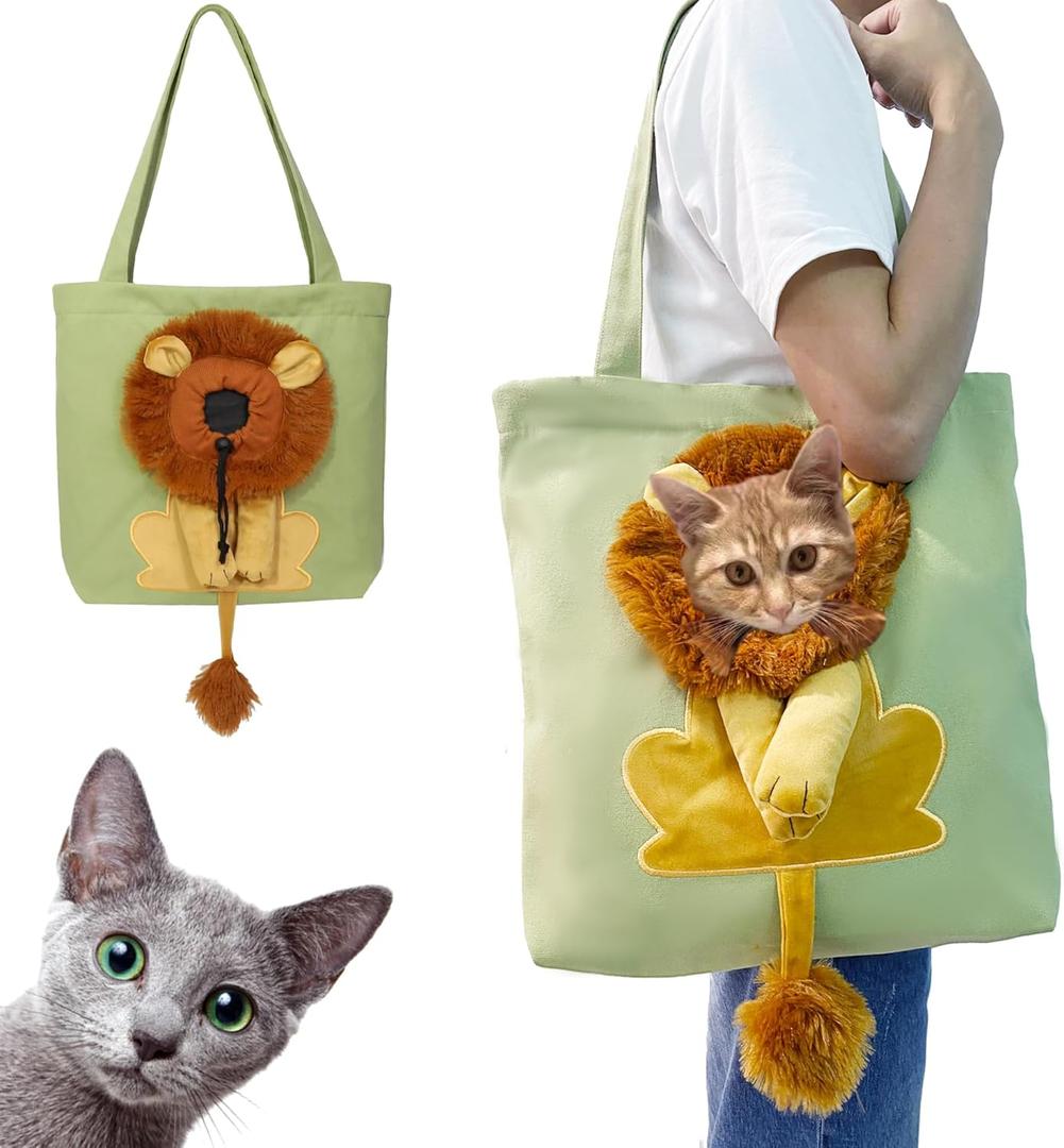 Lion-Shaped Show Head Pet Canvas Shoulder Bag, Outcrop, Large (Light Green)