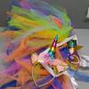 Wish Care 3-8 Years Halloween Girls Unicorn Dress with Headband, Sequin Lighted Tutu Unicorn Party Costume Princess Dress Size 6T