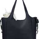 Wandering Nature Tote Bag for Women, Laptop Work Bag with 2 Cup Holders, Leather Purses and Handbags for Teacher Nurse Travel (Black)