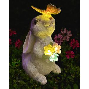 YODY Solar Garden Statues Outdoor Decor- Yard Decorations for Patio, Balcony, Backyard, Lawn Ornaments - Rabbit Figurines with LED Light- Unique Birthday House Warming Gifts for Women, Mom, Grandma