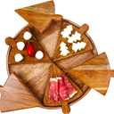 Pizza Serving Board - Wooden Serving Tray 12' Inch Dia - 6 Individual Charcuterie Boards and a Pizza Plate. The Ultimate Pizza Serving Tray Experience.