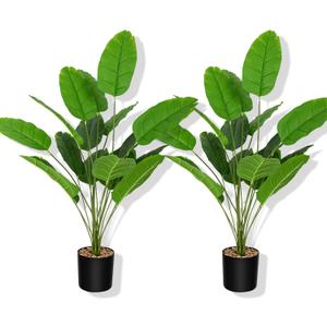 Artificial Plants Fake Banana Tree with Green Leaves 32" Bird of Paradise Plantas Artificiales Decorativas Faux Tropical Plants Greenery Family Garden Office Indoor Outside Decor 2Pcs (Green)