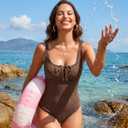 Aleumdr Womens Textured One Piece Swimsuit Tummy Control Bathing Suit Tie Knot Cutout Swimwear (XXL)