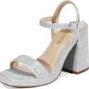 DREAM PAIRS Heels for Women Block Chunky Platform High Heels Open Toe Fashion Wedding Party Evening Prom Dance Ankle Strap Dress Pump Sandals Shoes (Silver) 5