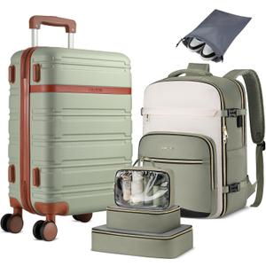 YAMTION Luggage Sets 6 Piece,Hardside 20In Suitcase with Spinner Wheels,TSA Lock,Carry On Suitcase Travel Essentials for Personal Items,Green