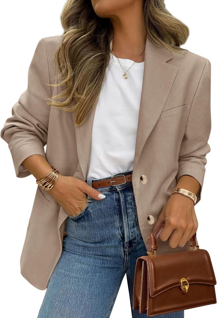 PRETTYGARDEN 2026 Blazers for Women Business Casual Long Sleeve Lapel Open Front Suit Jacket Work Blazer with Pockets (XL, Camel)