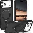 Compatible with iPhone 17 Pro Case with Invisible Magnetic Kickstand [Compatible with MagSafe] [10-FT Military Drop Protection] Slim Hard Back Soft Edge Phone Cover 6.3 Inch, Black